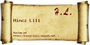 Hincz Lili névjegykártya